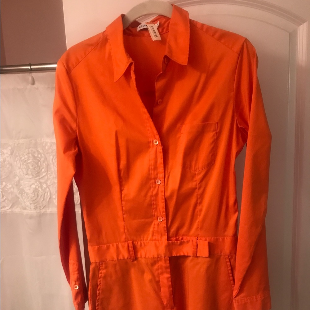 Orange jumpsuit romper. Outfit